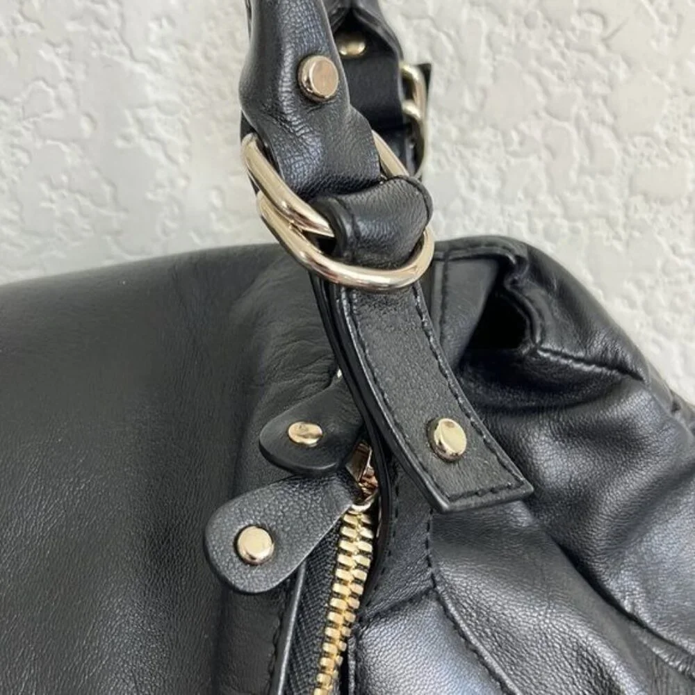 Loeffler Randall Black Large Pleated Pouch Purse Handbag Zipper Flap Tote